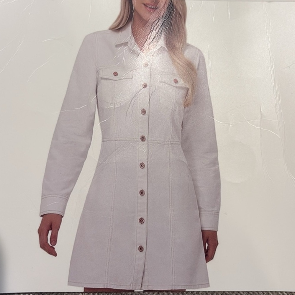 NWT Women's Frye White Long Denim Jacket - Picture 2 of 5